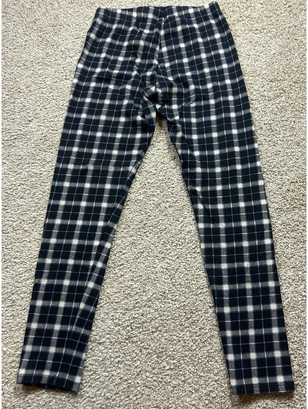 Girls Black White Plaid Fleece Lined Leggings Warm Stretch Winter Pants Sz 10/12
